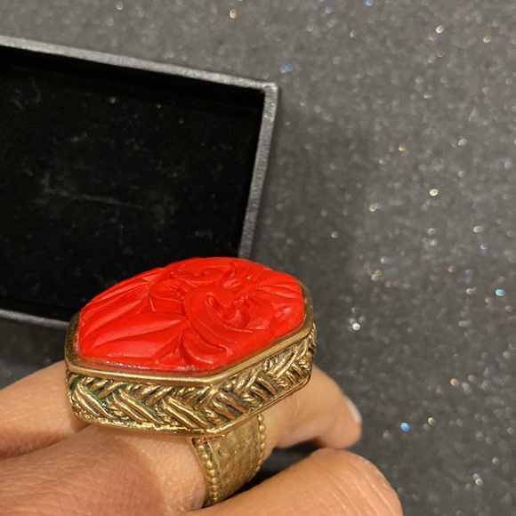 Bronze and Carved Resin Statement Ring - Picture 4 of 4